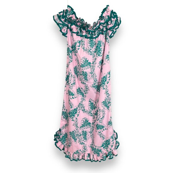 Vintage NWT Hawaiian Dress Deadstock Off The‎ Shoulder Lauren Michele Lrg Ruffle - Picture 1 of 12